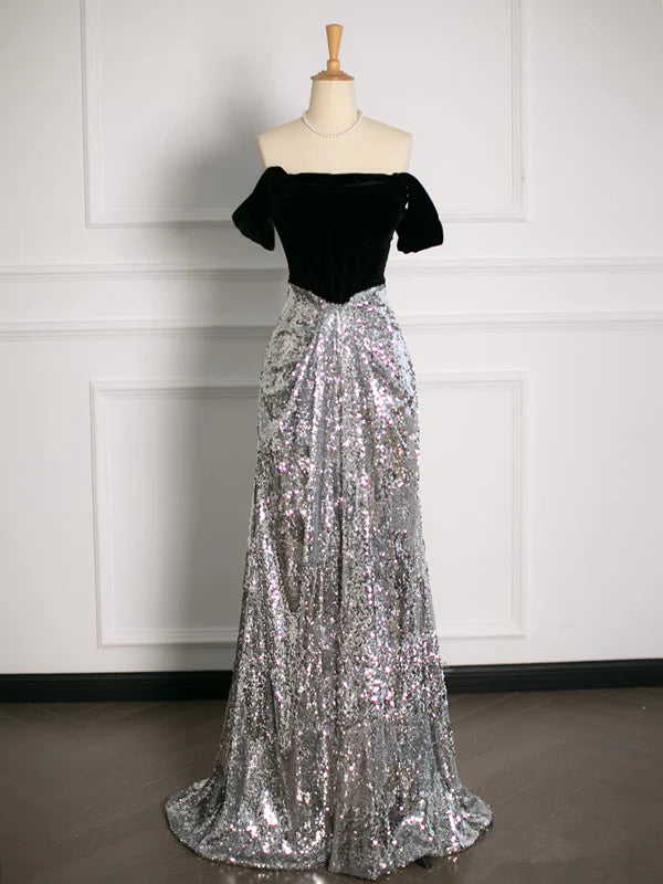 TingPo Wholesale Sexy A Line Off The Shoulder Sequin Prom Dresses Party Evening Dress With Ruffles